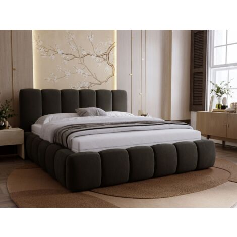 Lit rembourré avec rangement 140x200 velours gris foncé Royal (1/5)