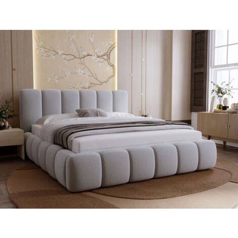 Lit rembourré avec rangement 180x200 velours gris clair Royal (1/5)