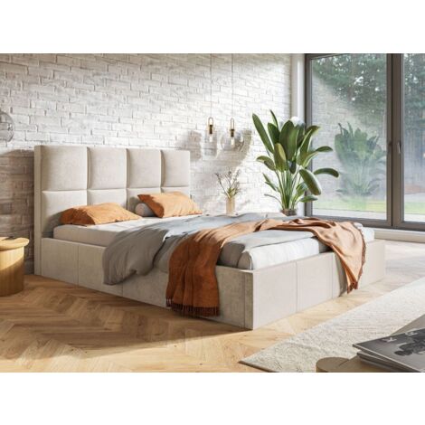 Lit rembourré avec rangement 180x200 velours beige Malo (1/5)