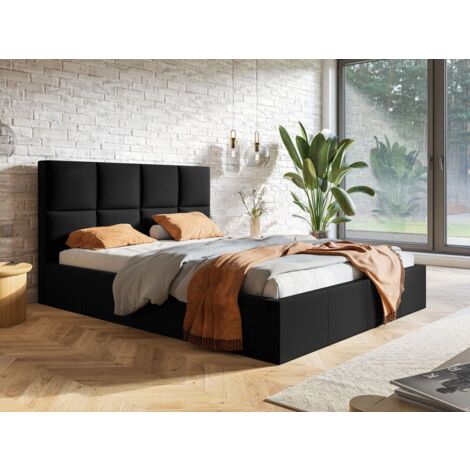 Lit rembourré avec rangement 160x200 velours noir Malo (1/5)