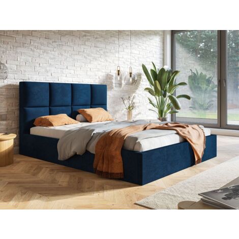 Lit rembourré avec rangement 140x200 velours bleu Malo (1/5)