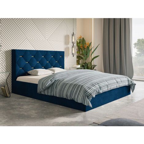 Lit rembourré avec rangement 120x200 velours bleu Salento (1/5)