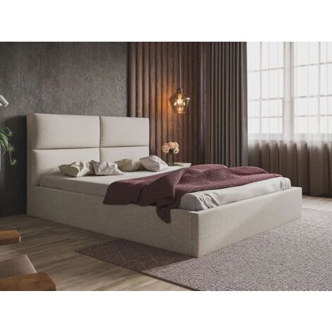 Lit rembourré avec rangement 180x200 velours beige Marad (1/5)