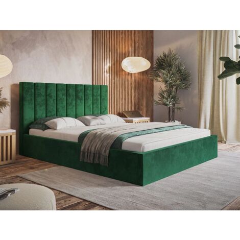 Lit rembourré avec rangement 160x200 velours vert Sesto (1/5)