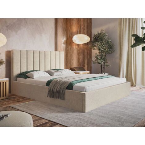Lit rembourré avec rangement 120x200 velours beige Sesto (1/5)