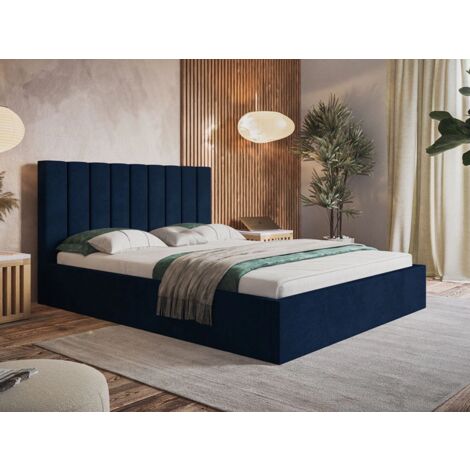 Lit rembourré avec rangement 140x200 velours bleu Sesto (1/5)