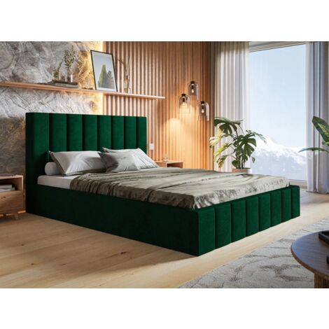 Lit rembourré avec rangement 180x200 velours vert Siena (1/5)