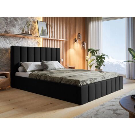 Lit rembourré avec rangement 120x200 velours noir Siena (1/5)