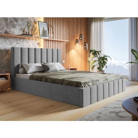 Lit rembourré avec rangement 120x200 velours gris clair Siena (1/5)
