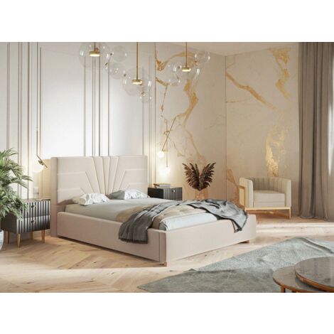 Lit rembourré avec rangement 160x200 velours beige Tesis (1/5)