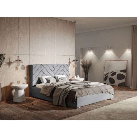 Lit rembourré avec rangement 120x200 velours gris clair Toreto (1/5)
