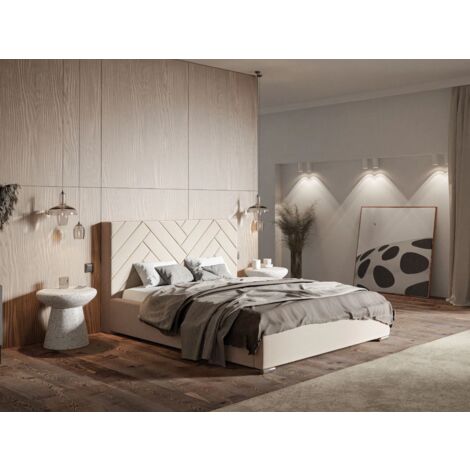 Lit rembourré avec rangement 160x200 velours beige Toreto (1/5)
