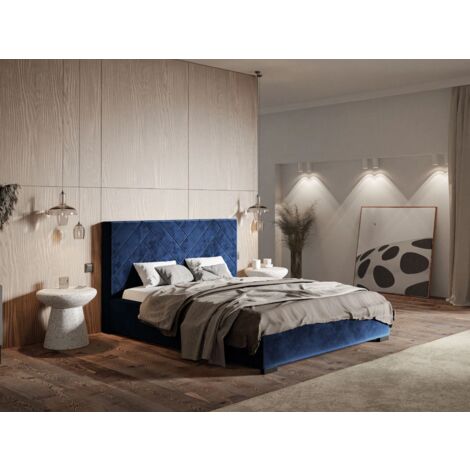 Lit rembourré avec rangement 120x200 velours bleu Toreto (1/5)