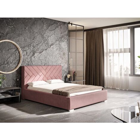 Lit rembourré avec rangement 120x200 velours rose Tonale (1/5)