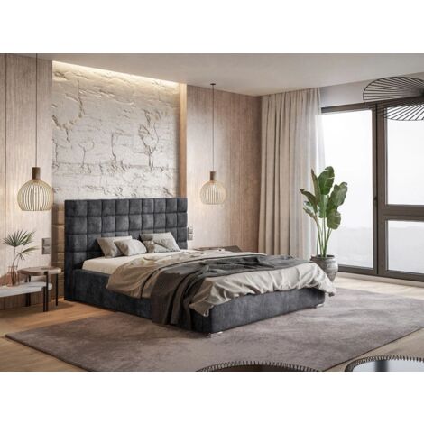 Lit rembourré avec rangement 120x200 velours gris foncé Terra (1/5)
