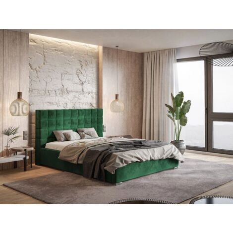Lit rembourré avec rangement 120x200 velours vert Terra (1/5)