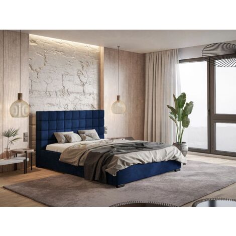 Lit rembourré avec rangement 180x200 velours bleu Terra (1/5)