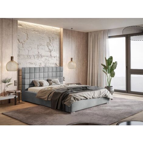 Lit rembourré avec rangement 120x200 velours gris clair Terra (1/5)
