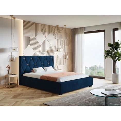 Lit rembourré avec rangement 120x200 velours bleu Tasso (1/5)