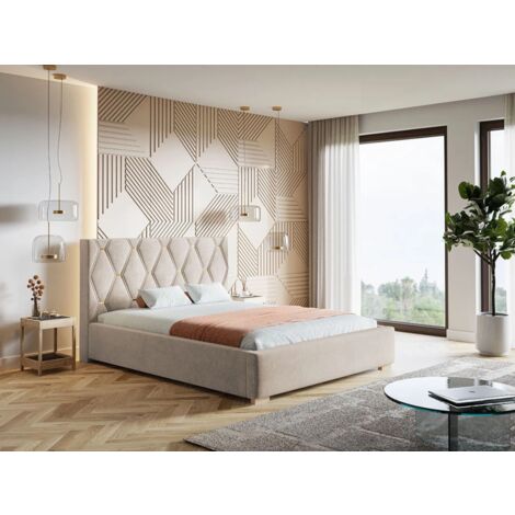 Lit rembourré avec rangement 160x200 velours beige Tasso (1/5)