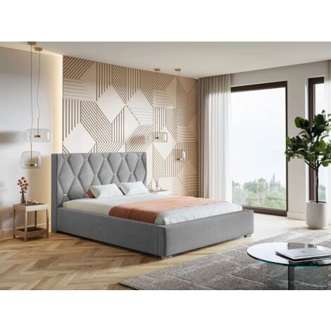 Lit rembourré avec rangement 120x200 velours gris Tasso (1/5)