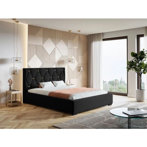 Lit rembourré avec rangement 120x200 velours noir Tasso (1/5)