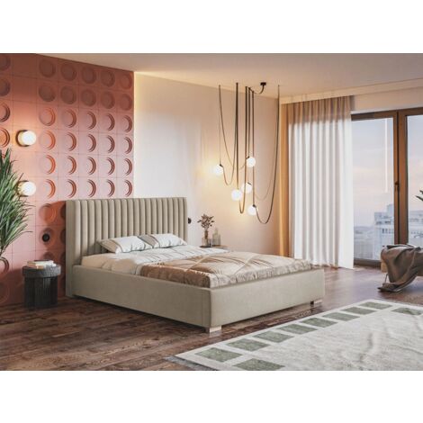Lit rembourré avec rangement 120x200 velours beige Toscania (1/5)