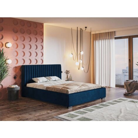 Lit rembourré avec rangement 120x200 velours bleu Toscania (1/5)