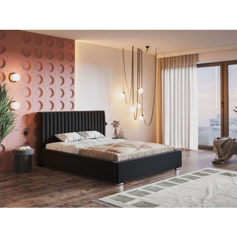 Lit rembourré avec rangement 120x200 velours noir Toscania (1/5)