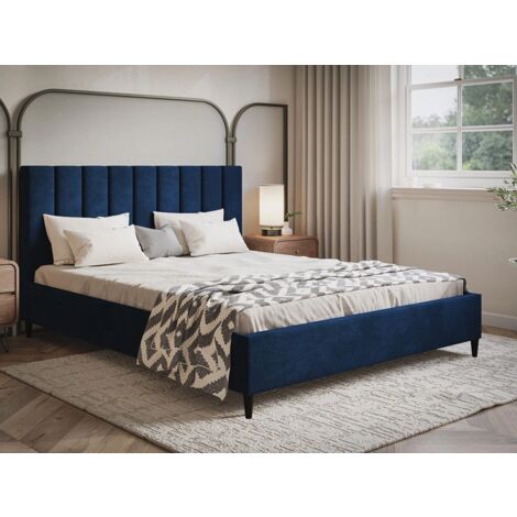 Lit capitonné avec tête de lit 180x200 velours bleu Snazi (1/5)