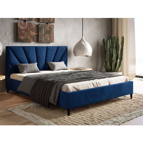 Lit capitonné avec tête de lit 180x200 velours bleu Fuzi (1/5)