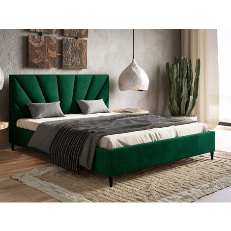 Lit capitonné avec tête de lit 180x200 velours vert Fuzi (1/5)