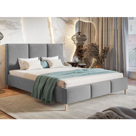 Lit capitonné avec tête de lit 180x200 velours gris Trio (1/5)