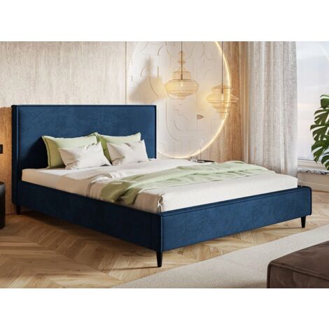 Lit capitonné avec tête de lit 180x200 velours bleu Grenada (1/5)