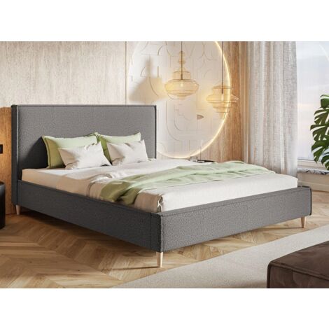 Lit capitonné avec tête de lit 120x200 chenille gris Grenada (1/5)
