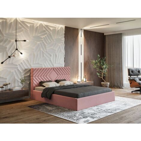 Lit rembourré avec rangement 160x200 velours rose Loris (1/5)