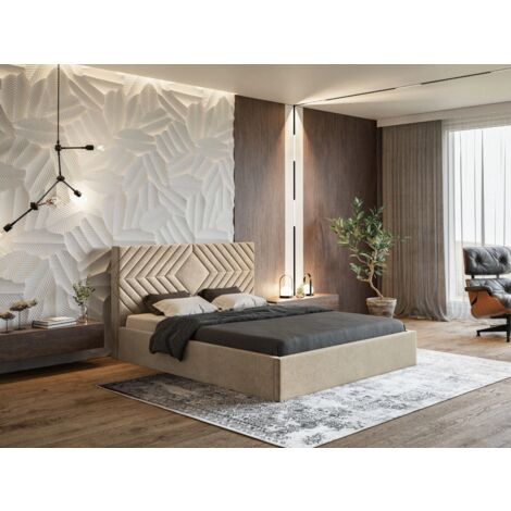 Lit rembourré avec rangement 180x200 velours beige Loris (1/5)