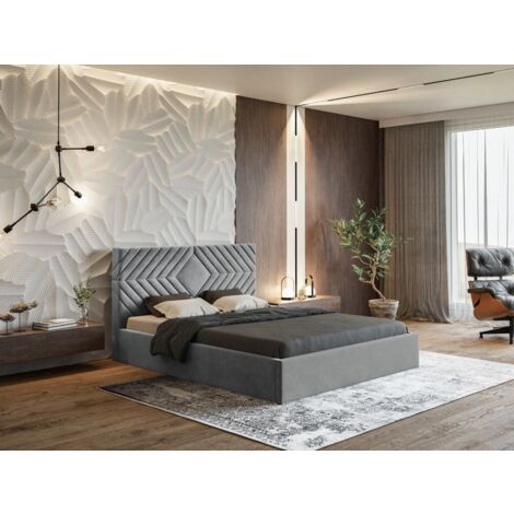 Lit rembourré avec rangement 160x200 velours gris Loris (1/5)
