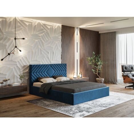 Lit rembourré avec rangement 120x200 velours bleu Loris (1/5)