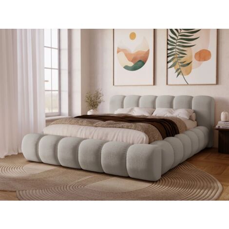 Lit rembourré avec rangement 120x200 velours gris clair Doria (1/5)