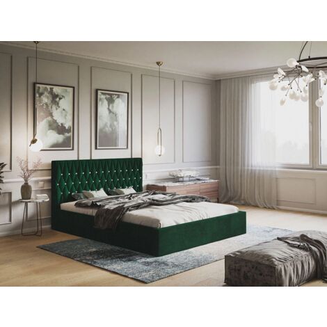 Lit rembourré avec rangement 180x200 velours vert Benny (1/5)