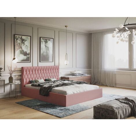Lit rembourré avec rangement 120x200 velours rose Benny (1/5)