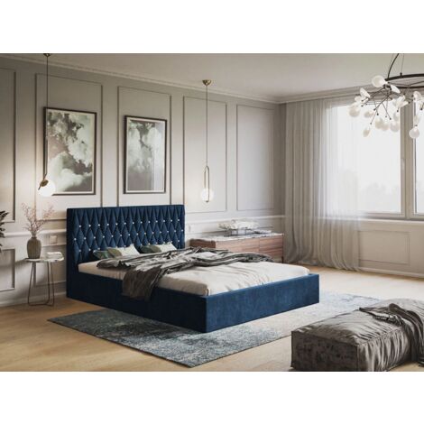 Lit rembourré avec rangement 120x200 velours bleu Benny (1/5)