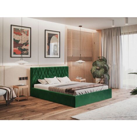 Lit rembourré avec rangement 160x200 velours vert Andri (1/4)