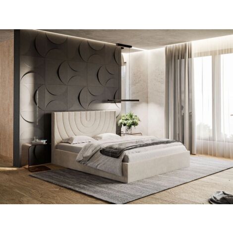 Lit rembourré avec rangement 120x200 velours creme Corti (1/5)