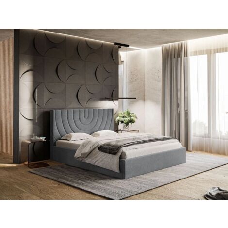 Lit rembourré avec rangement 120x200 velours gris Corti (1/5)