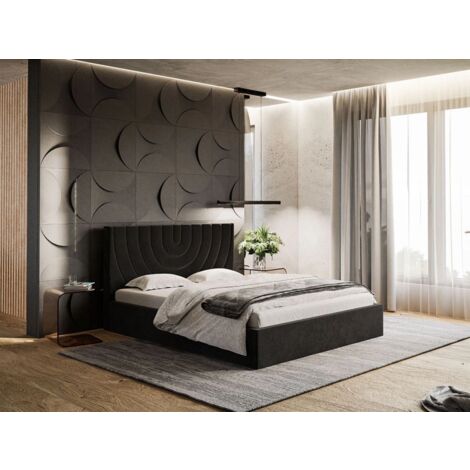Lit rembourré avec rangement 120x200 velours noir Corti (1/5)