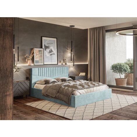 Lit rembourré avec rangement 120x200 velours bleu Lido (1/5)