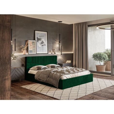 Lit rembourré avec rangement 160x200 velours vert Lido (1/5)