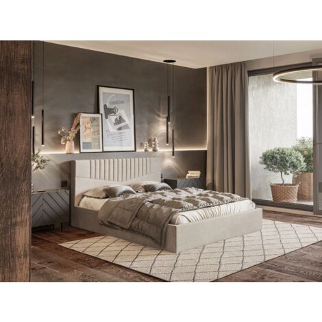 Lit rembourré avec rangement 120x200 velours beige Lido (1/5)